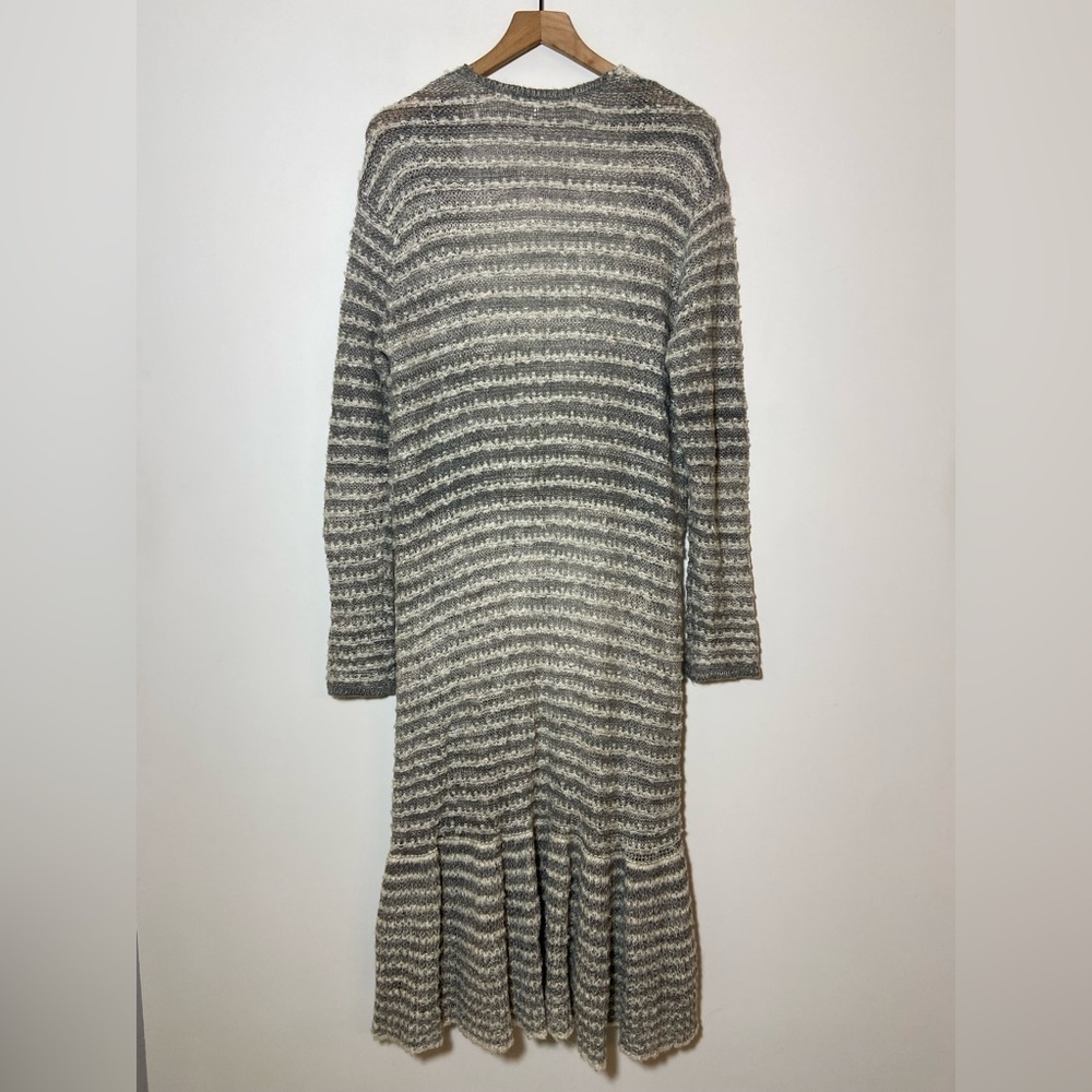 Free People Grey Smile Like You Mean It Stripe Knit L Cardigan Duster OB461298 - Picture 11 of 14